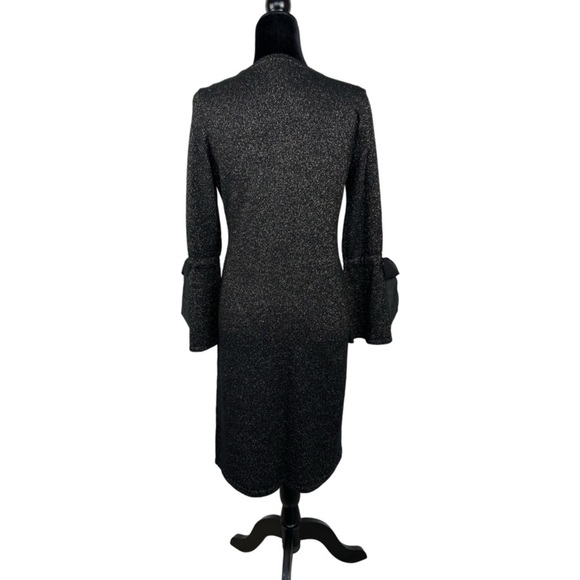 RSVP by Talbots Black Metallic Sparkle Midi Dress Wool Blend Bell Sleeves Small - Picture 2 of 15